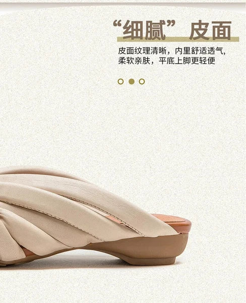 Summer Women Shoes Leather Fashion Low Heel Slippers Peep Toe Outdoor Shoe