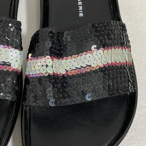 Robert Clergerie Paris Sandals Women's 7 Black Leather Multi Sequin Platform