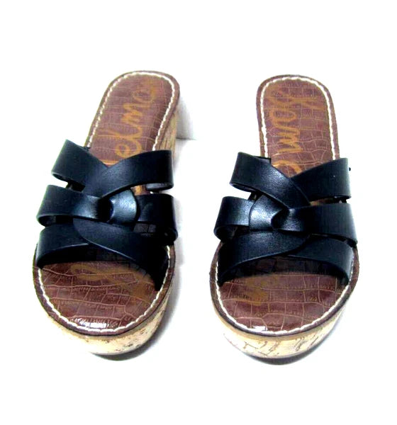 Sam Edelman Raynere Womens Size 6.5M Cork Wedge Sandal Platform Black Slide Shoe