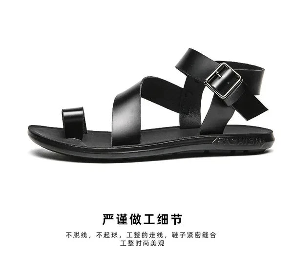 38-45 Mens Sandals Roman Style Ring Toe Slingback PU Leather Summer Casual Flats