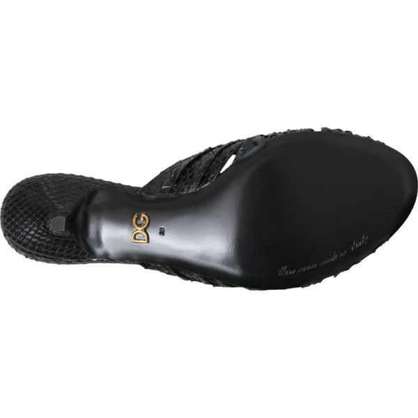 DOLCE & GABBANA Shoes Black Python Leather Heels Slides EU40 / US9.5 RRP 960usd