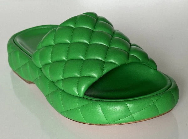 NIB $1450 Bottega Veneta Green Quilted Leather Padded Sandals 9 US 708885 3708