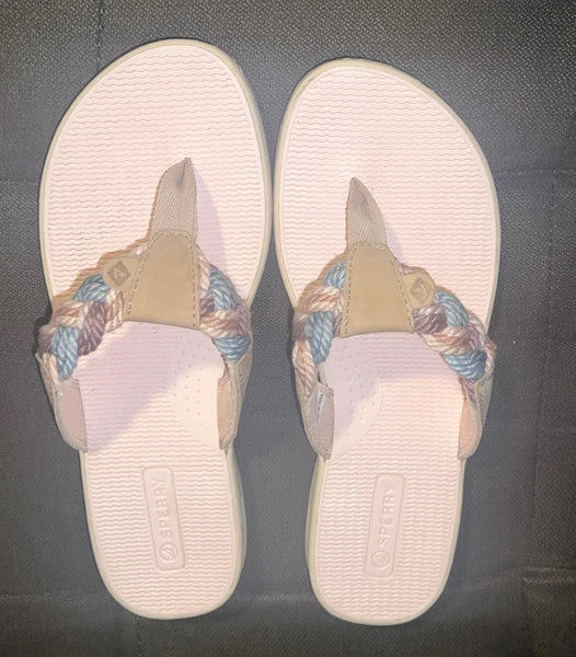 Sperry® Parrotfish Braided Thong🩴Sandals (Flip-Flops) Linen Sz 6.5M MSRP$60.00