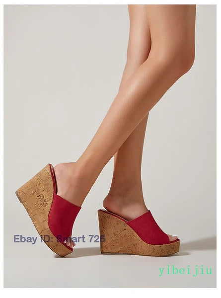 Women's High Wedge Heel Platform Mules Open Toe Sandals Summer Slippers Slide Sz