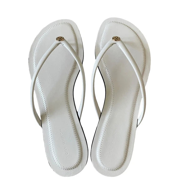 Tory Burch Women Chelsea Leather Flip Flop Thong Sandals Light Cream Sz 7.5 NEW
