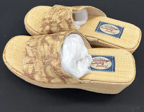 TOMMY BAHAMA Wedge Platform Slide Sandals - Style TB-663 Womens Size 7 - Raffia