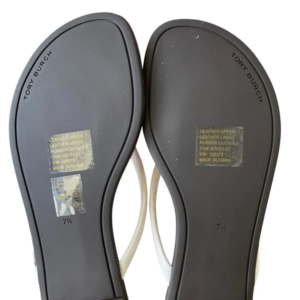 Tory Burch Women Chelsea Leather Flip Flop Thong Sandals Light Cream Sz 7.5 NEW