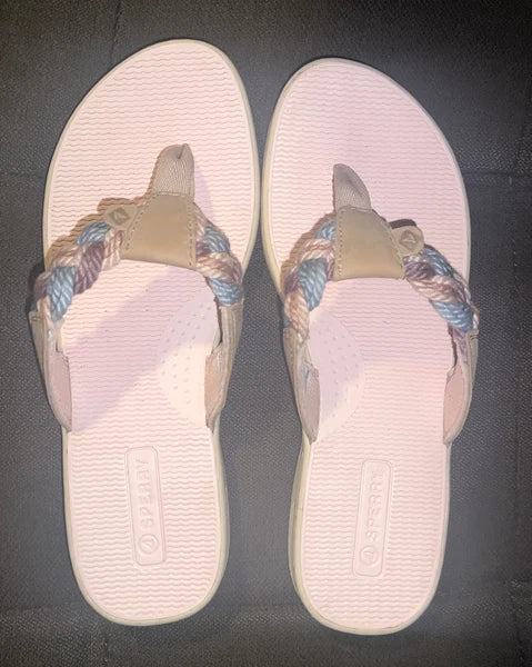Sperry® Parrotfish Braided Thong🩴Sandals (Flip-Flops) Linen Sz 6.5M MSRP$60.00