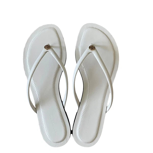 Tory Burch Women Chelsea Leather Flip Flop Thong Sandals Light Cream Sz 7.5 NEW