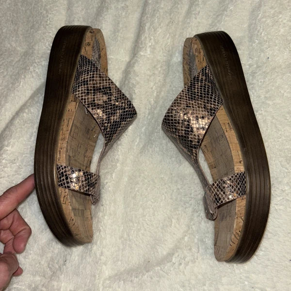 New Donald J Pliner Faina Light Bronze Metallic Python Sandals US 10 Slide Snake