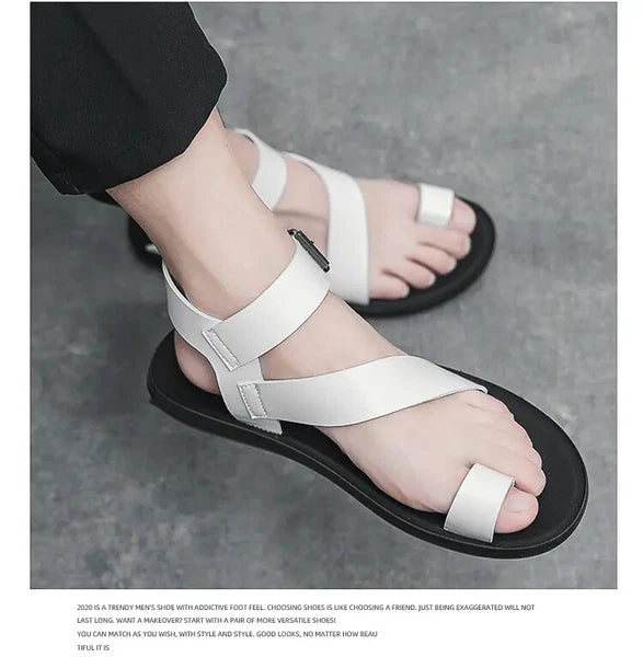 38-45 Mens Sandals Roman Style Ring Toe Slingback PU Leather Summer Casual Flats