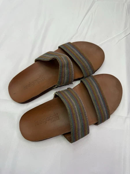 RON JON Feelgoodz Strappy Woven Rainbow Sandals Slides Women’s 7