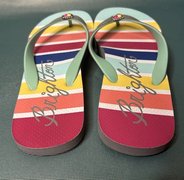 Brighton Colorful Striped Sole Stone  Detail Thong Style Flip Flop Sandals 8