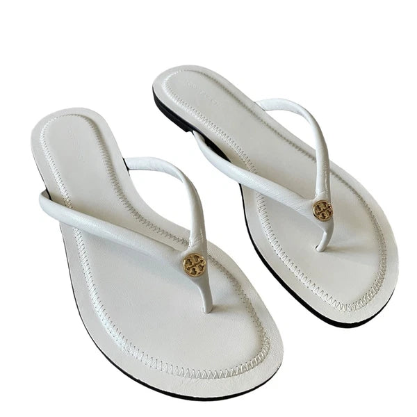 Tory Burch Women Chelsea Leather Flip Flop Thong Sandals Light Cream Sz 7.5 NEW