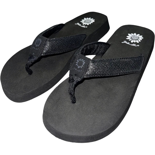 Yellow Box Flip Flops Black Shimmer Flexible Soft Wedge Thong Sandals Faraleen