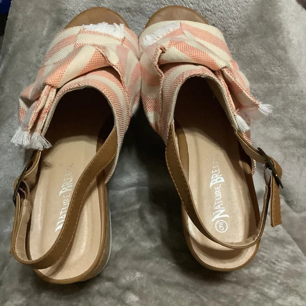 Nature Breeze Stripe Open Toe Slide Back Strap Platform Sandals Womens 9