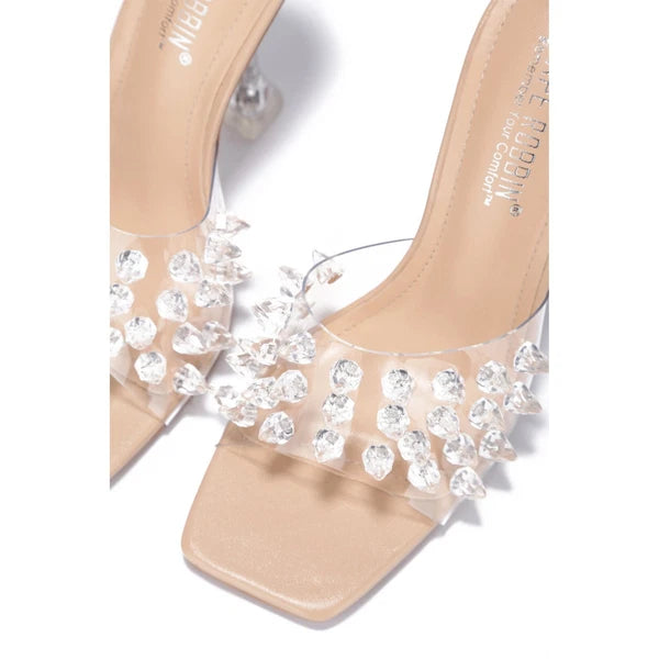 Fashion Women Clear Upper Strap Open Toe Slide high Heels Sandals With Spikes
