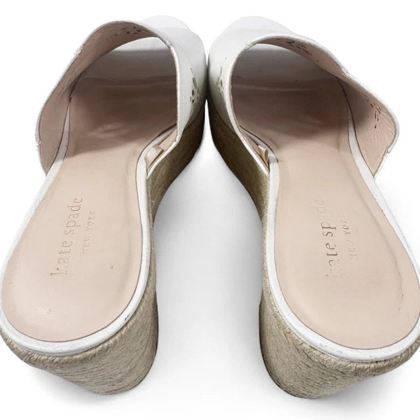 Kate Spade White Leather Espadrille Wedge Sandals 8.5 Floral Cut Out Designer