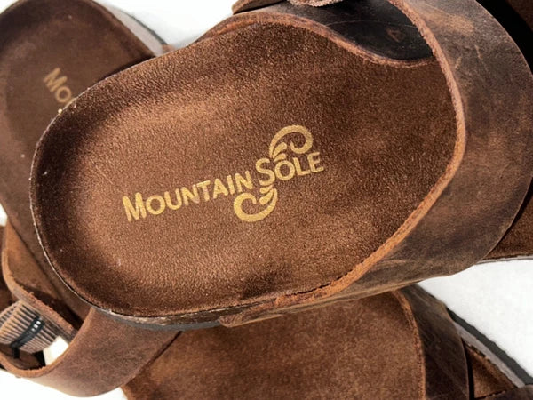 Mountain Sole Women's Birk Style Slip On Sandals, Brown, Leather Straps, Size 9