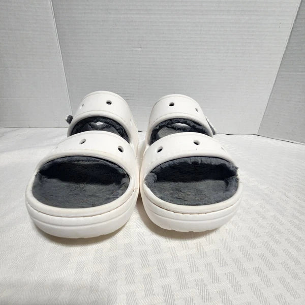 CROCS CLASSIC COZZZY SANDAL 207446 White Womens Size 7 Mens Size 5 Gray Lined