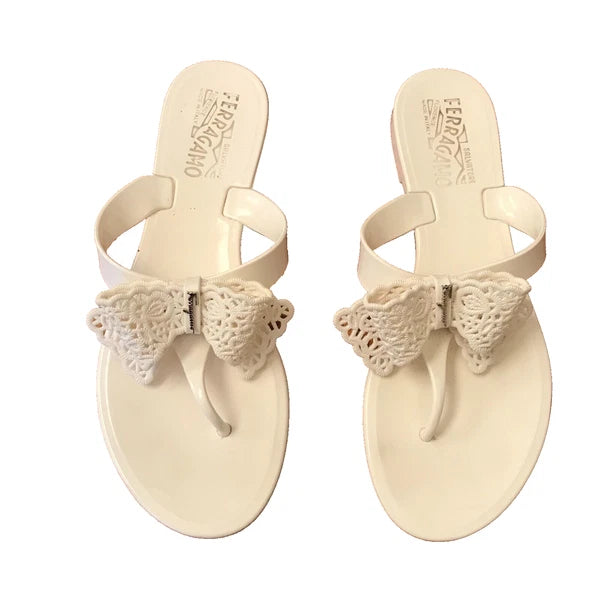 Salvatore Ferragamo Bali Jelly  Sandals Womens 6 Ivory White Rubber Flip Flops