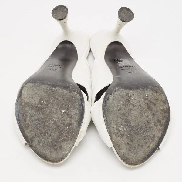 Balenciaga White Leather Knot Open Toe Slide Sandals Size 40.5