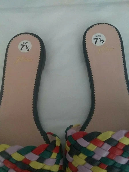 J Crew New Cora Slides Sandals in Rainbow Check   Size 7.5