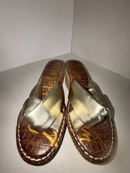 Sam Edelman Ramsey Sandals Womens US 8 Gold Leather Cork Wedge