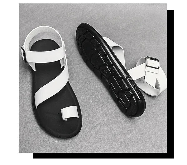 38-45 Mens Sandals Roman Style Ring Toe Slingback PU Leather Summer Casual Flats