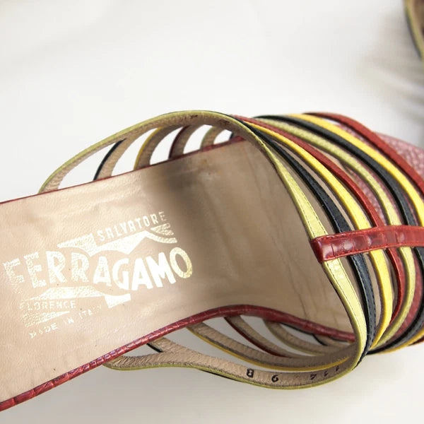 Ferragamo Slides Sandals - Multicolor Leather -  Womens US 9 B EU 39.5