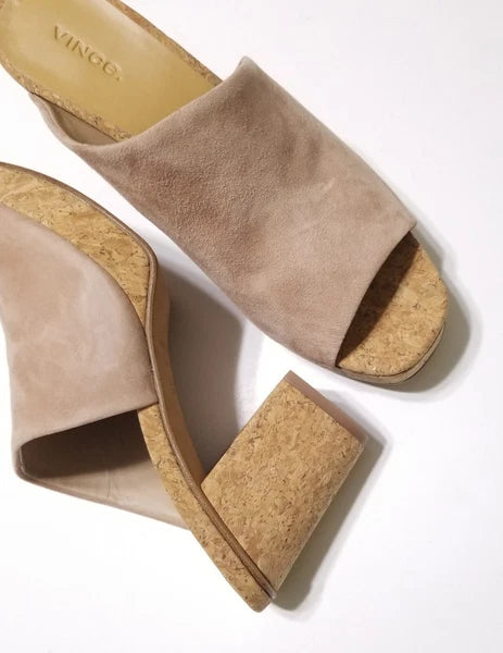NIB Vince Wyatt Cork Block Heel Platform Slides Sandal in Oatmeal Size 9.5 $325