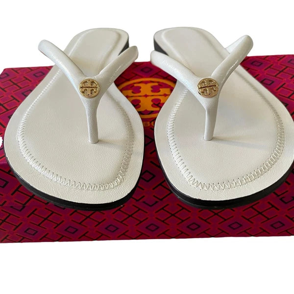 Tory Burch Women Chelsea Leather Flip Flop Thong Sandals Light Cream Sz 7.5 NEW