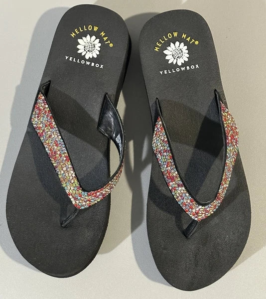 Yellow Box Women Mersaydee Black Flip Flops Thong Rhinestone Wedge Sandals Sz 9