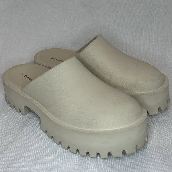 JEFFREY CAMPBELL Bae Platform Mules Beige Slide Y2K Chunky Clogs Women’s Size 10