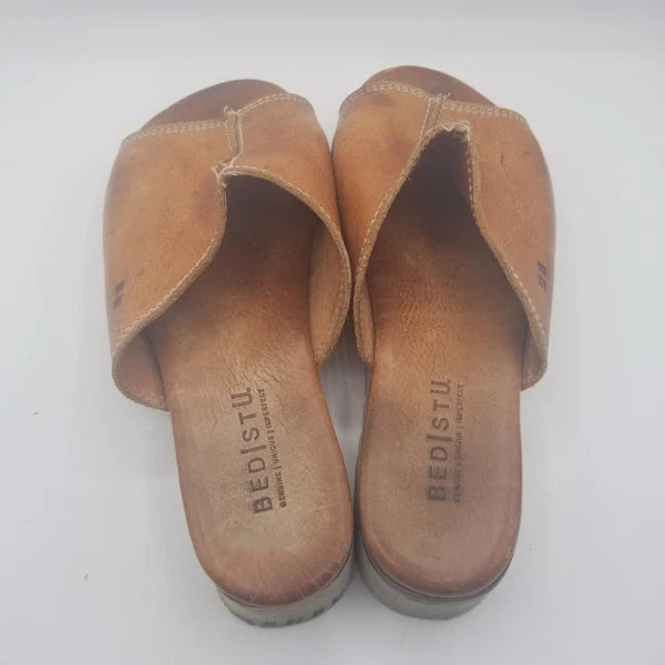 Bed Stu Fairlee II Platform Sandals Brown Distressed Leather Slide Womens Sz 9.5