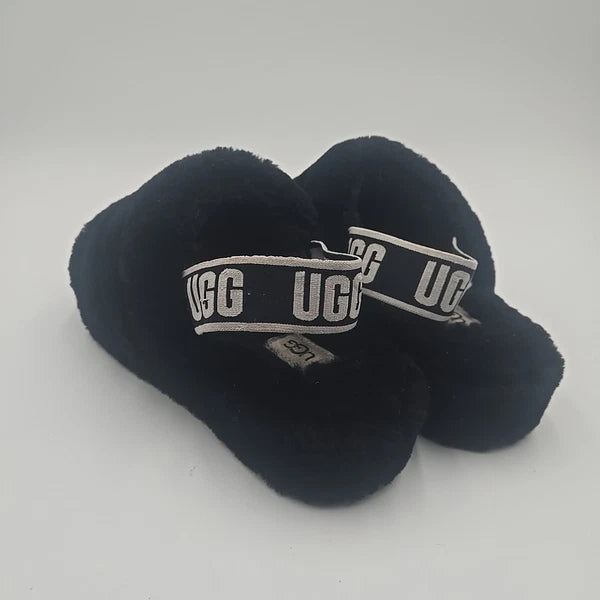 UGG Fluff Yeah Slides Size 8 Black Sandal Slipper Cozy Casual Everyday Fluffy