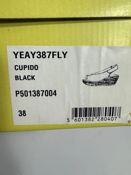 Fly London Women's Shoe Size 38 EU 7 US Cupido Black YEAY387FLY Wedge Sandal