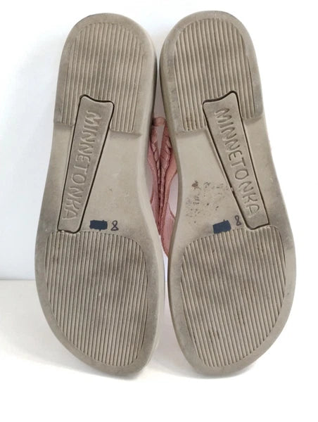 Minnetonka Pink Fringe Leather Suede Thong Sandals Western Style-Size 8