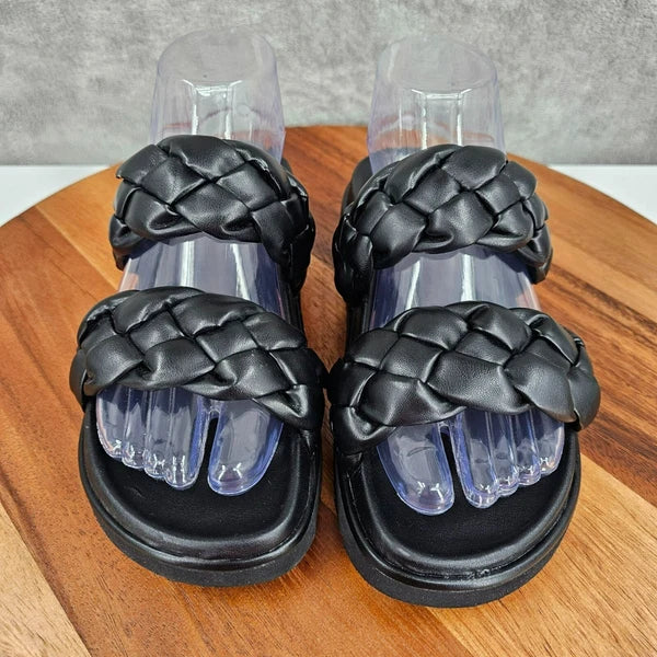 BP Urma Slide Sandals Black Cushy Braided Double Straps Grippy Soles Nordstrom