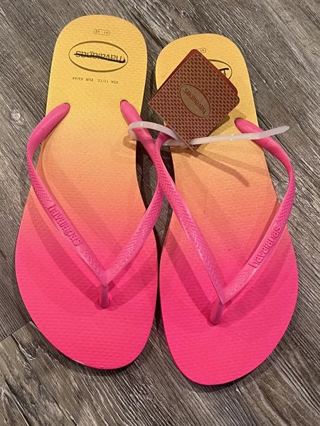 NWT Havaianas Women Pink Yellow Ombré Slim Style Brazil Flip Flop Sandals 11/12