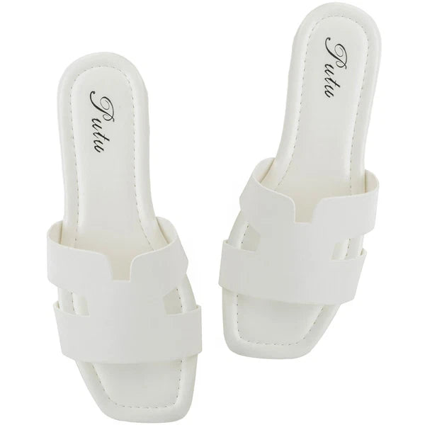 Women's Flat Sandals Summer Sandals Cute Slide Sandals Snow White 5.5