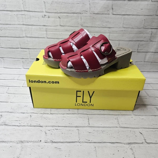 Fly London ENVY521FLY Leather Slip On Sandals Heels Red UK 2.5 Fashion Summer