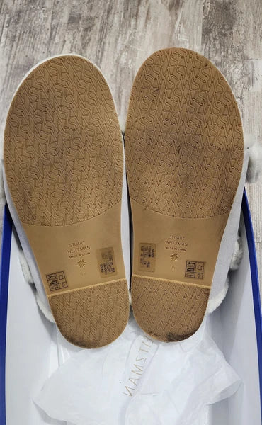 STUART WEITZMAN Piper Chill Slide Sandal Pearl White Shearling Suede Size 9.5