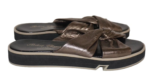 ROBERT CLERGERIE PARIS Bronze Leather Slip-On Platform Sandals US 8.5 FRANCE