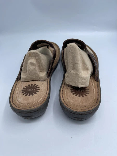 UGG Sandals Women’s Size 10 Woven Brown Leather Slide Style