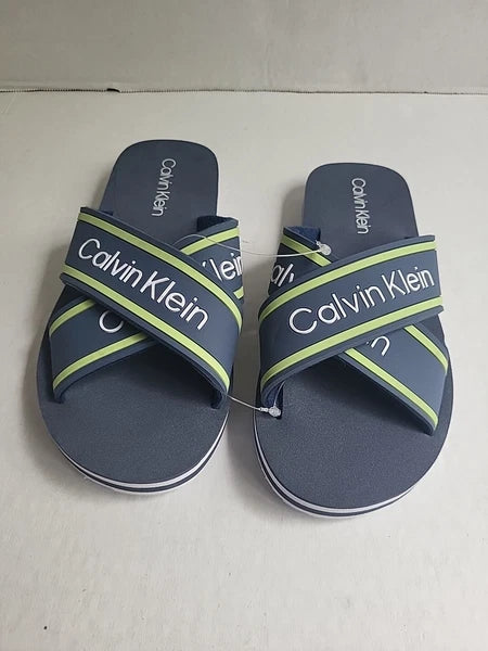 Calvin Klein Claris Crisscross Strap Logo Slide Navy Blue Sandals Size 7M New