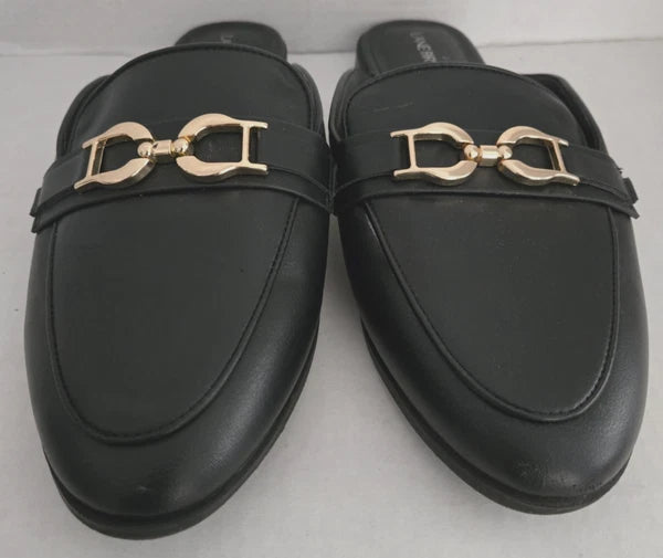 Lane Bryant Black Slip On Shoes Mules Slide Women Size 11 W Loafer Buckle Detail