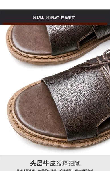 Roman Style Open Toe Sandals Ankle Boots Beach Real Leather Men Shoes Hollow Out