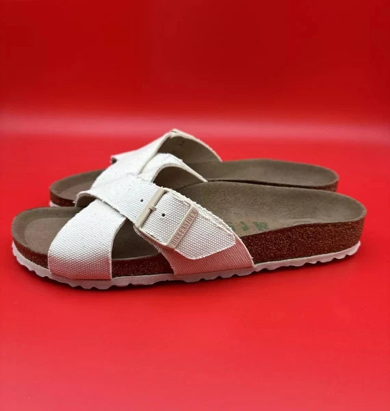 Birkenstock Women’s EU 42 (11-11.5) Siena Vegan Canvas Eggshell Sandals 1021554