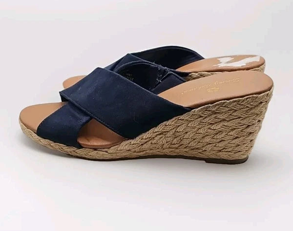 Tommy Bahama Sz 8 Stacey Blue Coastal Wedge Slide Open toe Espadrille Sandal 147